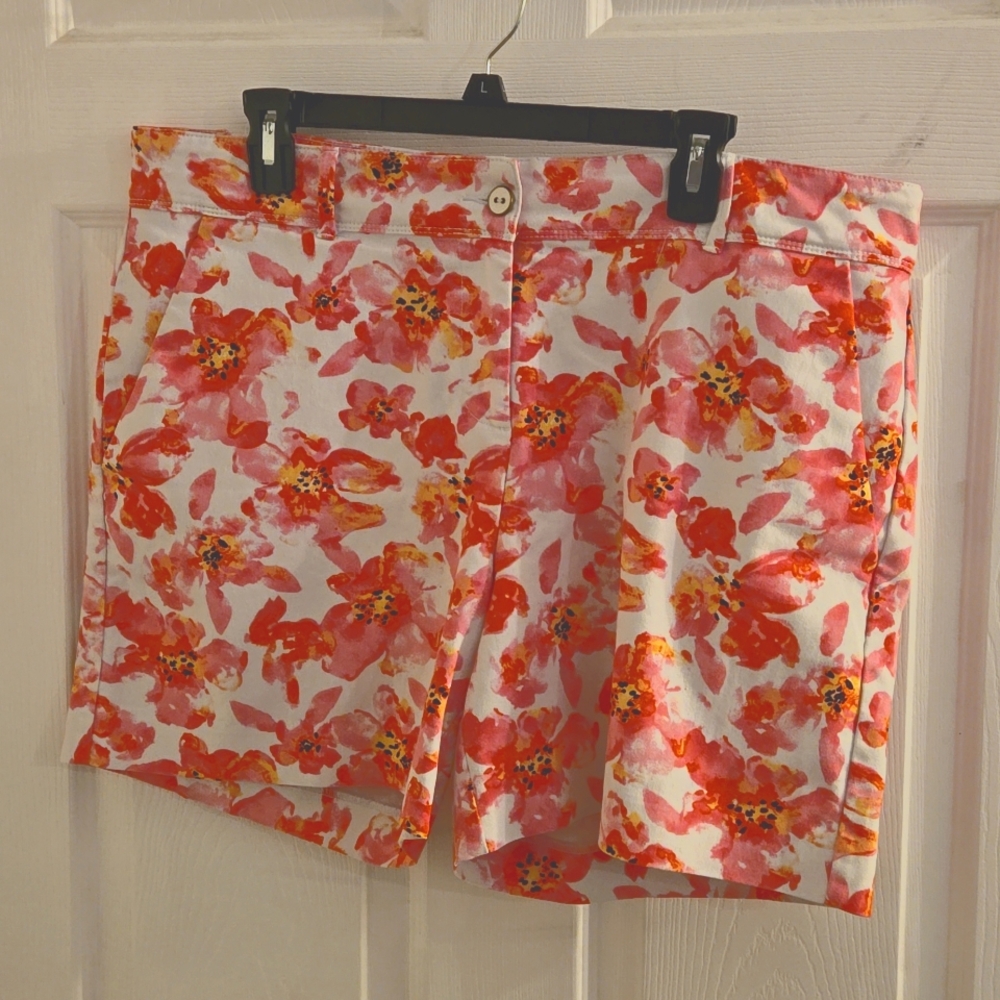 Isaac Mizrahi High-Waist Floral Print Shorts - White, Pink, Orange, Yellow